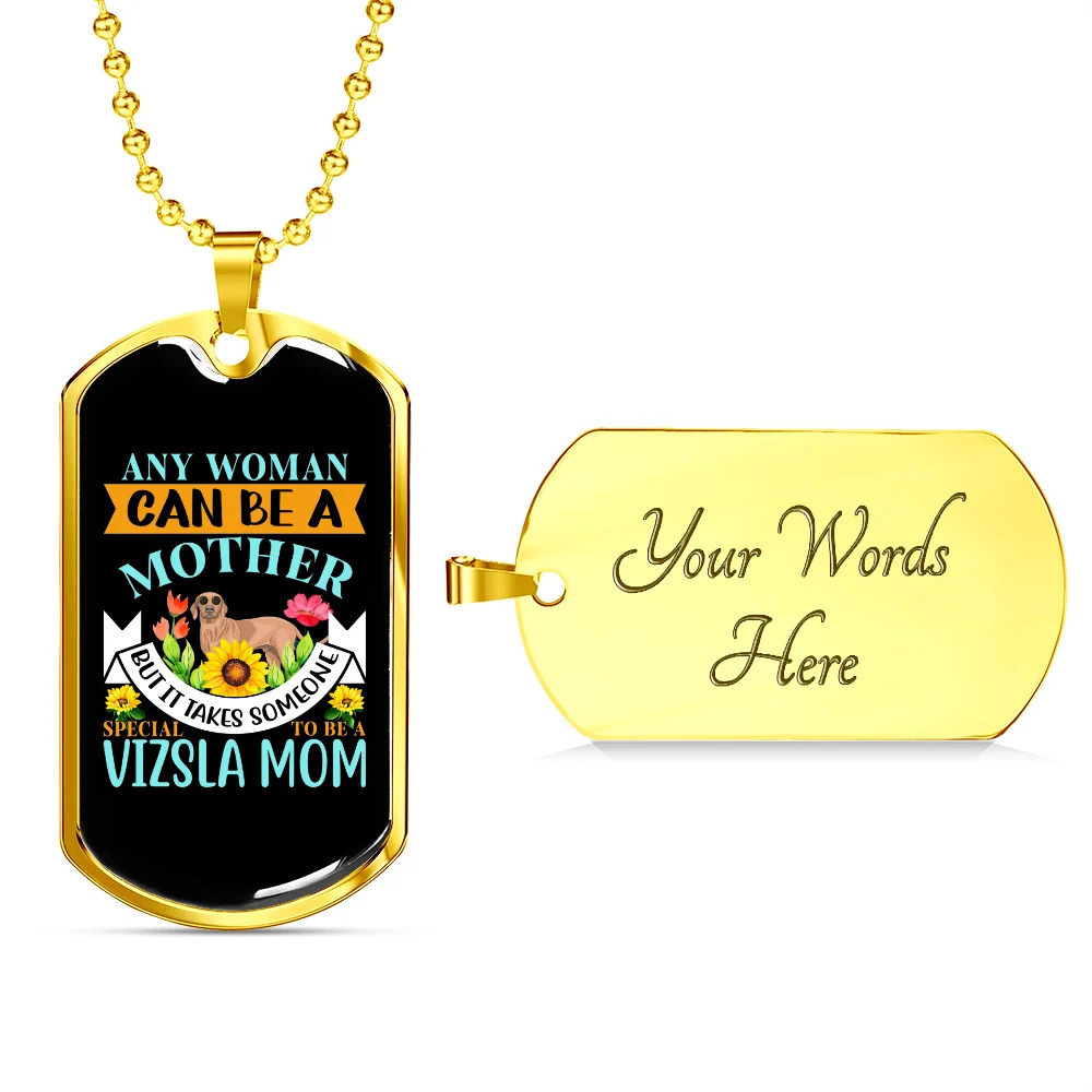 Mother Vizsla Mom Personalized Engraved Gold Dog Tag Necklace Custom Name Date